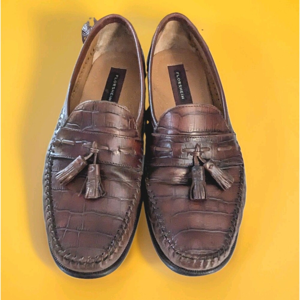 Florsheim Pisa Men's Brown Crocodile Embossed Leather Tassel Slip-On Loafer 10D